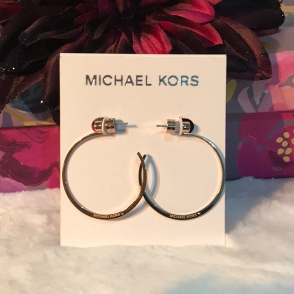 BNWT Authentic Michael Kors rose gold hoop earrings with cubic zirconia